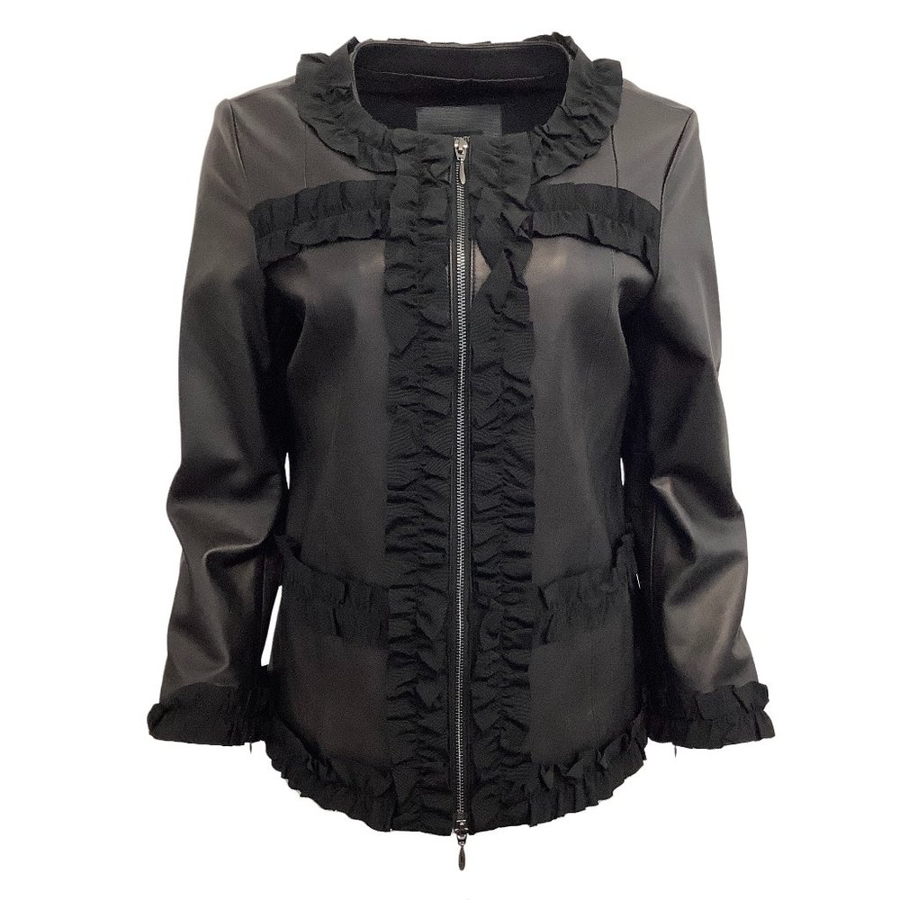 Anne Fontaine Black Carter Ruffle Detail‎ Jacket, NWT, Size 8 or 38 and 12 or 42